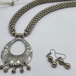 Unique Oxidized Silver Finish Fashion Moon Set With Earrings